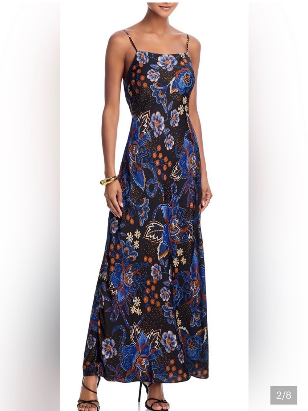 FARM Rio Black Maxi Dress with Blue and Brown Floral Print